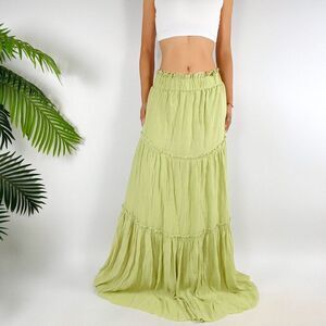 Vintage Green Boho Fairycore Cottagecore Beachy Tiered Ruffle Maxi Skirt / M